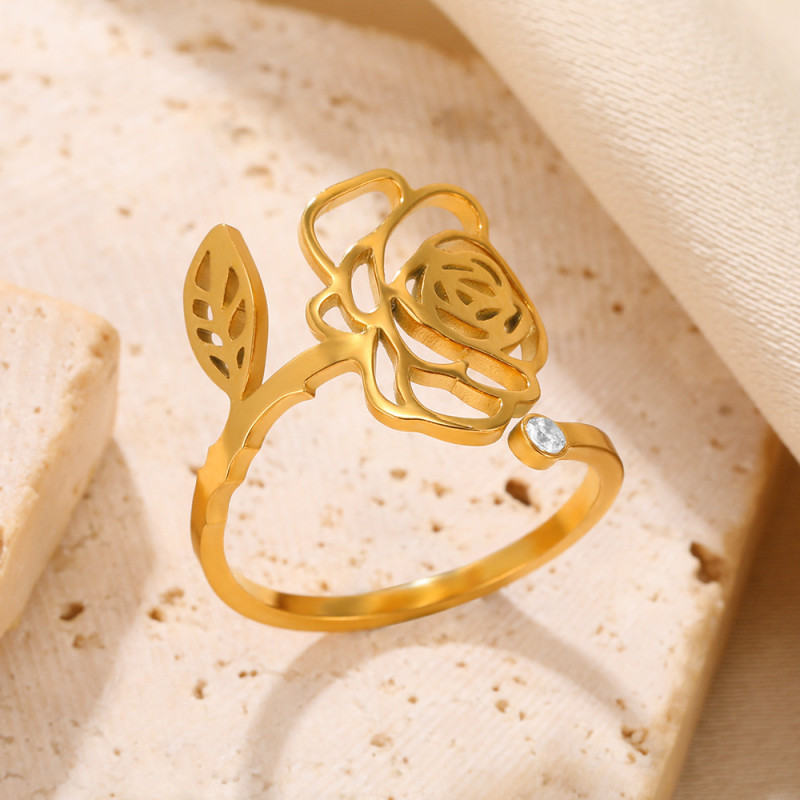 Cross-Border New December Birthday Flower Zircon Name Ring Stainless Steel Ring Birthday Ring 0.5kg Dropshipping