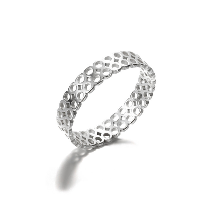 Korean Style Simple 18K Stainless Steel Hollow Ring Heart-Shaped Geometric Ring Unisex Roman Numeral Ring