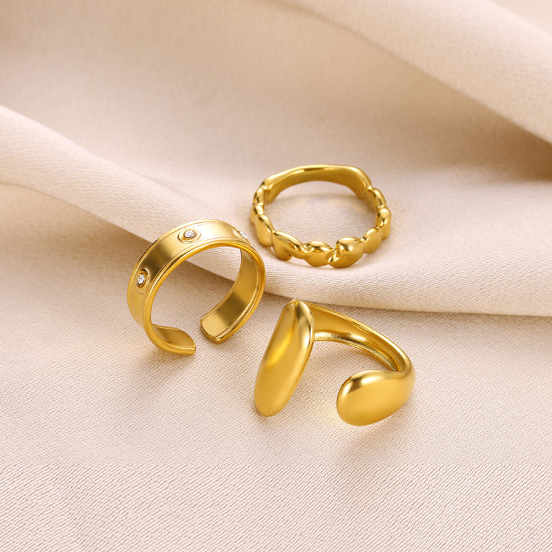 Amazon Fashion Cross-Border Heart-Shaped Geometric Ring Versatile Personality Design Stainless Steel Open Diamond-Studded Ring