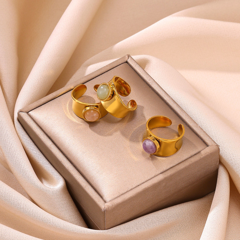 Cross-Border Simple New Stainless Steel Imitation Natural Stone Ring Niche Wide Version Titanium Steel Light Luxury Hand Jewelry Wholesale