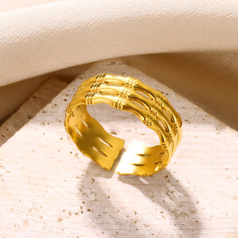 Cross-Border Simple New Stainless Steel Hydraulic Ring Irregular Ins Style Line Double Layer Women's Ring Dropshipping