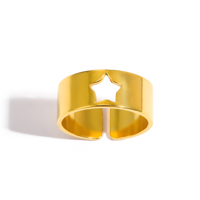 Amazon New Wide Stainless Steel Ring Five-Pointed Star Hollow Ring Unisex Angel Wings Ring