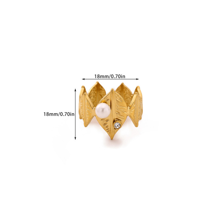New Stainless Imitation Pearl Multi-Layer Zircon Ring 18K Gold Plated Flower Open Ring One Piece Dropshipping