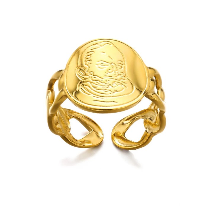 New Style Geometric Round Portrait Ring 18K Gold Stainless Steel Open Ring Wholesale Ring Portrait Ring