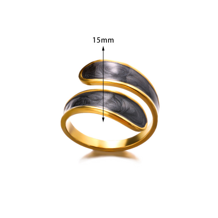 New Style Oil Drop Wave Adjustable Open Ring for Women Fashionable Temperament Stainless Steel Jewelry Wholesale