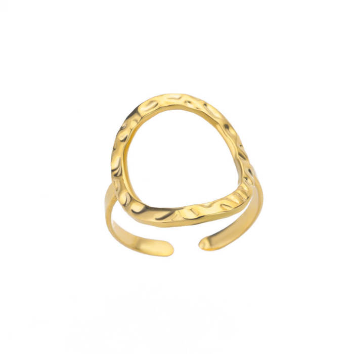 New Style Stainless Steel Hydraulic Geometric Open Ring Wide Version Unisex Ring 18K Gold Plated Ring