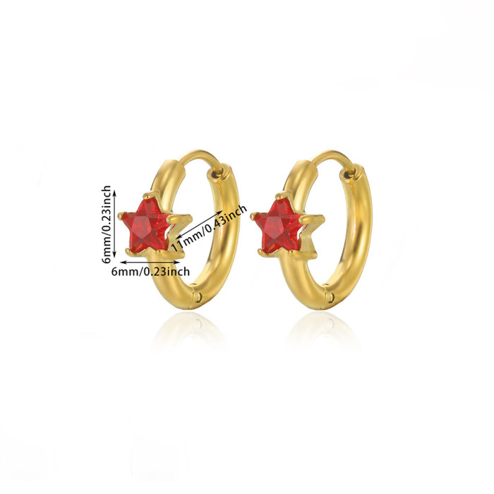 Stainless Steel Zircon Birthday Stone Star Earrings for Women Small Zodiac Birthstone Hoop Earrings Ear Jewelry Ear C...