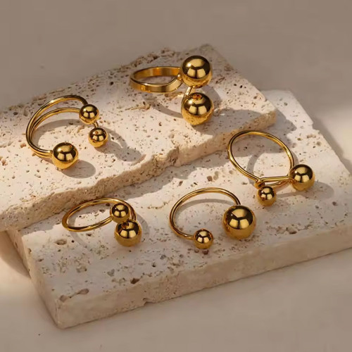 European and American Style Spherical Stainless Steel Ring for Women, Gold and Steel Color, Large and Small Ball Rings, High-end Niche Export Accessories Wholesale
