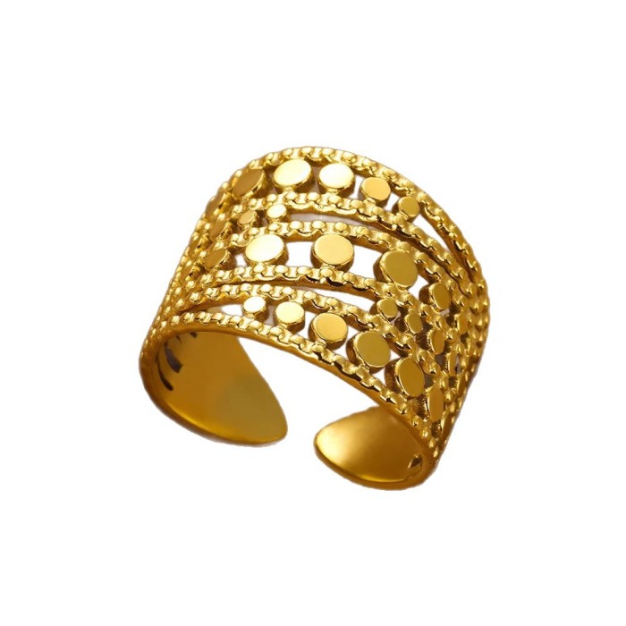 New Style Stainless Steel 18K Gold Plated Wide Band Ring for Women Double Layer Geometric Open Ring Jewelry Rings