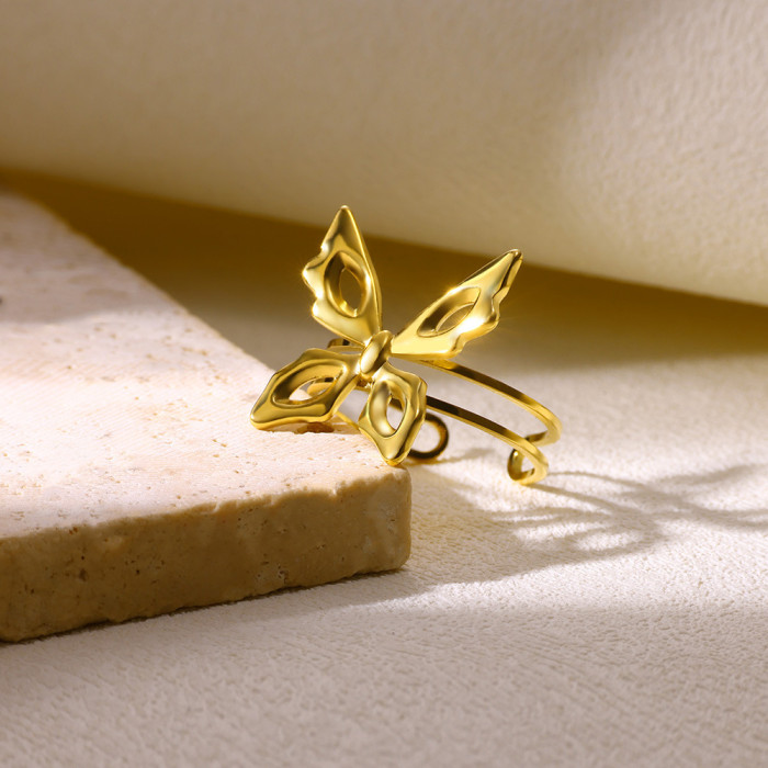 Amazon New Stainless Steel Gold-Plated Sunflower Ring for Women Butterfly Snake-Shaped Open Ring Wholesale