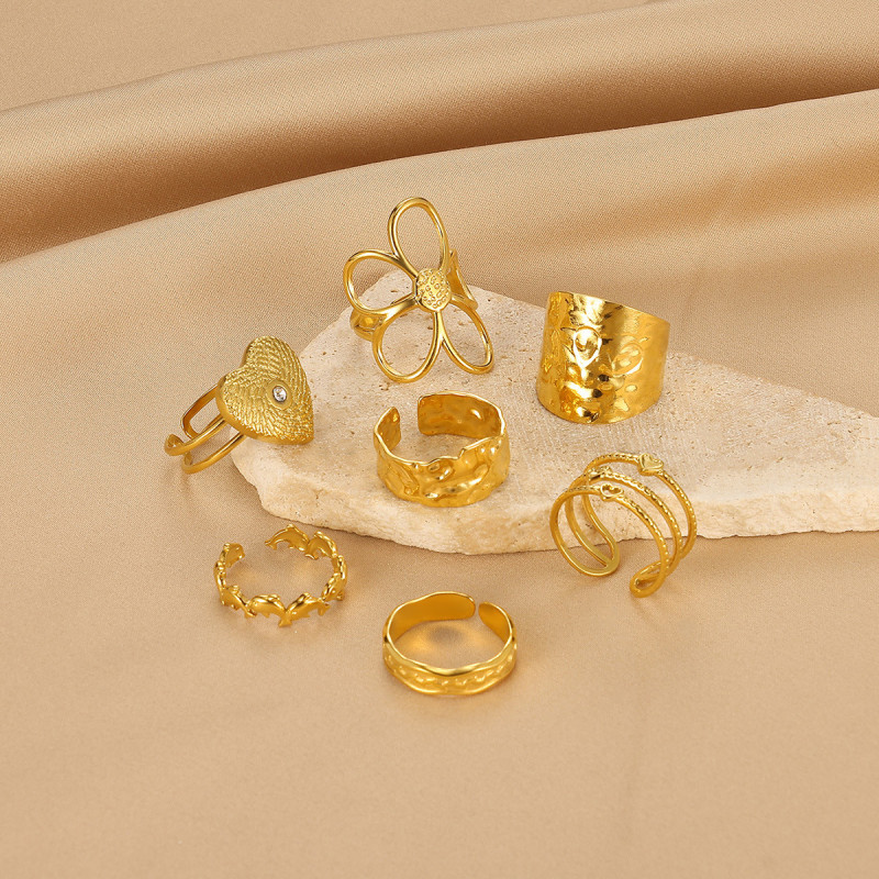Cross-Border Simple New Whale Hollow Flower Ring Stainless Steel Gold-Plated Open Texture Starfish Ring Wholesale