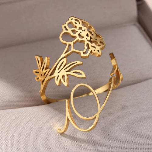 Amazon New December Birthday Flower Name Ring Stainless Steel Jewelry Couple Holiday Gift Wholesale