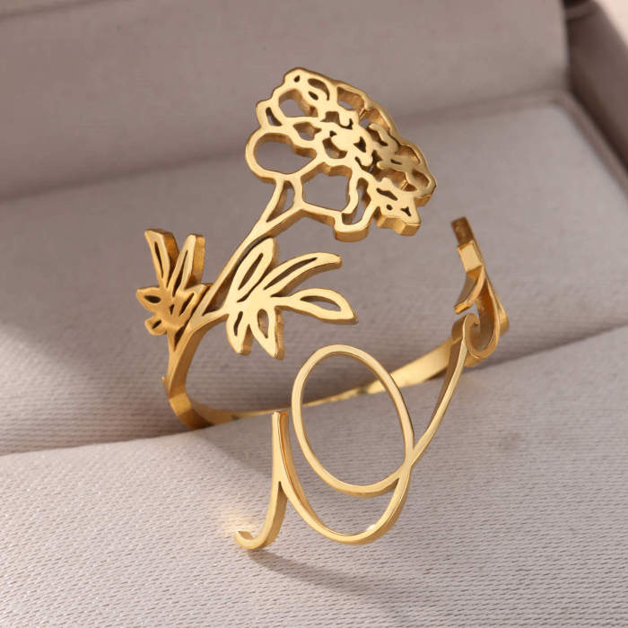 Amazon New December Birthday Flower Name Ring Stainless Steel Jewelry Couple Holiday Gift Wholesale