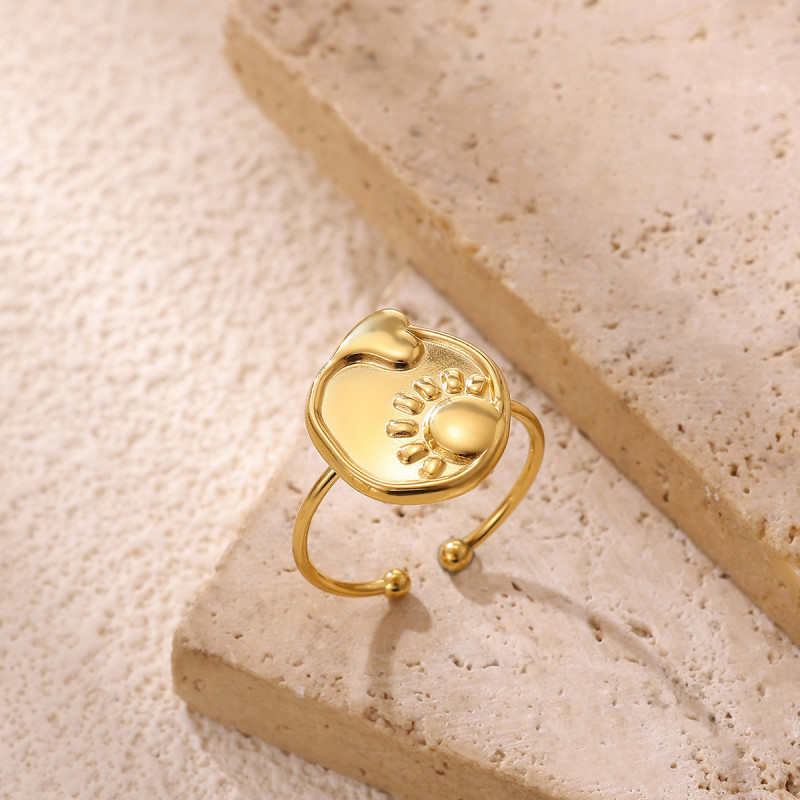 European and American INS Style Simple Ring Personality Geometric Stainless Steel 18K Gold Plated Round Heart Sun Moon Ring