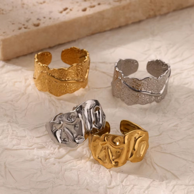 European and American Fashion Personality Stainless Steel Gold-Plated Irregular Ring Women's Ring Leaf Ring One Piece Dropshipping