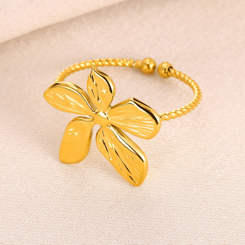 European and American Cross-Border Fashion Personality Niche Flower Design Women's Ring Vintage Simple Stainless Steel New Open Ring
