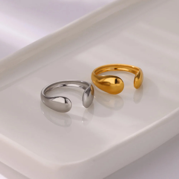 INS Minimalist Style 18K Gold Geometric Irregular Smooth Ring Versatile High-End Open Stainless Steel Ring