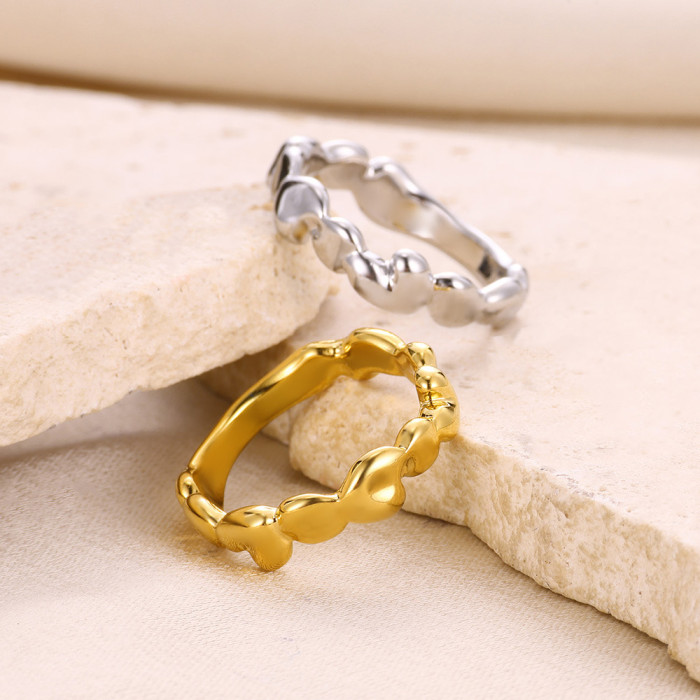 Amazon Fashion Cross-Border Heart-Shaped Geometric Ring Versatile Personality Design Stainless Steel Open Diamond-Studded Ring