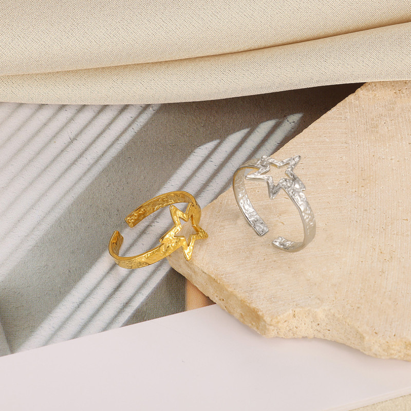 Cross-border Simple New Style Women's Geometric Round Square Ring Stainless Steel Gold-plated Heart-shaped Open Ring Wholesale