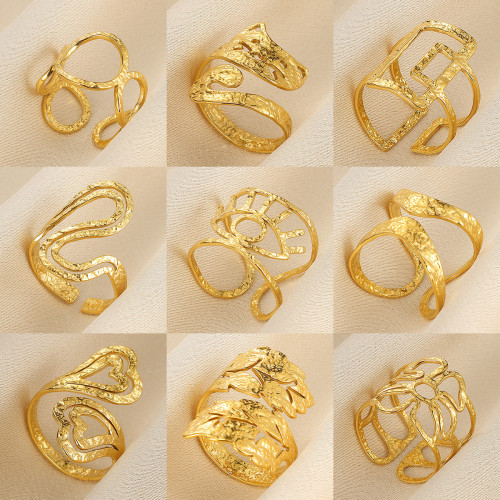 Cross-border Simple New Style Women's Geometric Round Square Ring Stainless Steel Gold-plated Heart-shaped Open Ring Wholesale