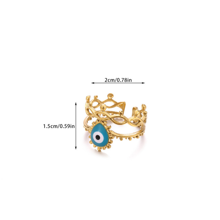 New Style Stainless Steel Ring Vacuum Electroplated 18K Gold Devil's Eye Heart Eye Open Hand Jewelry