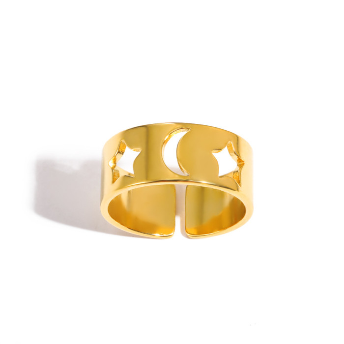 Amazon New Wide Stainless Steel Ring Five-Pointed Star Hollow Ring Unisex Angel Wings Ring