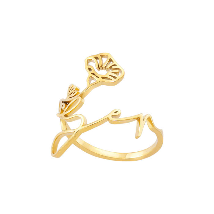 Amazon New December Birthday Flower Name Ring Stainless Steel Jewelry Couple Holiday Gift Wholesale