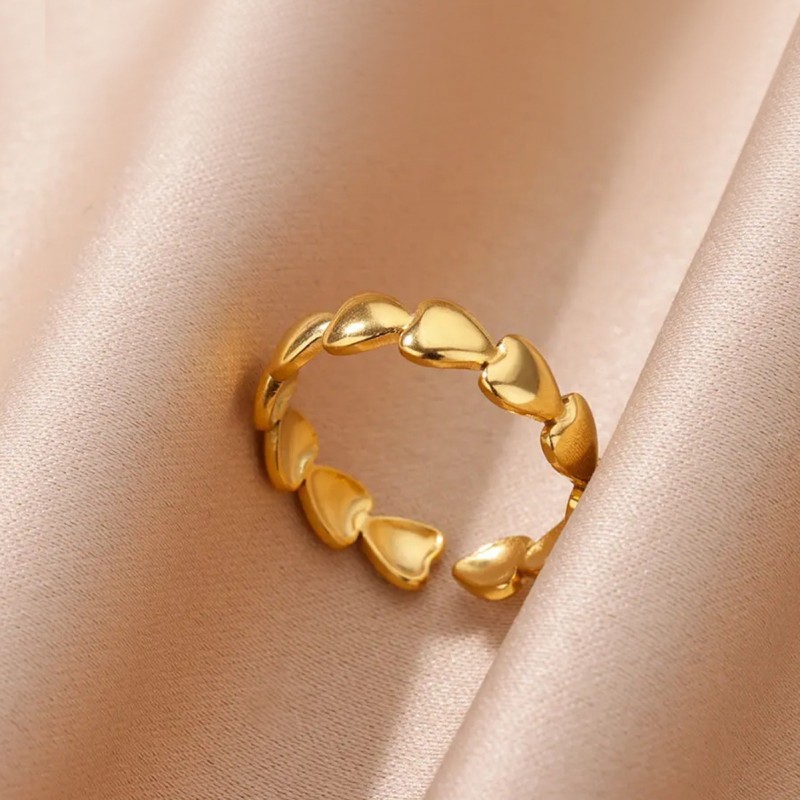Cross-Border New Simple Heart-Shaped Stainless Steel Ring for Women, Heart Open Ring, 18K Gold Plated Ring