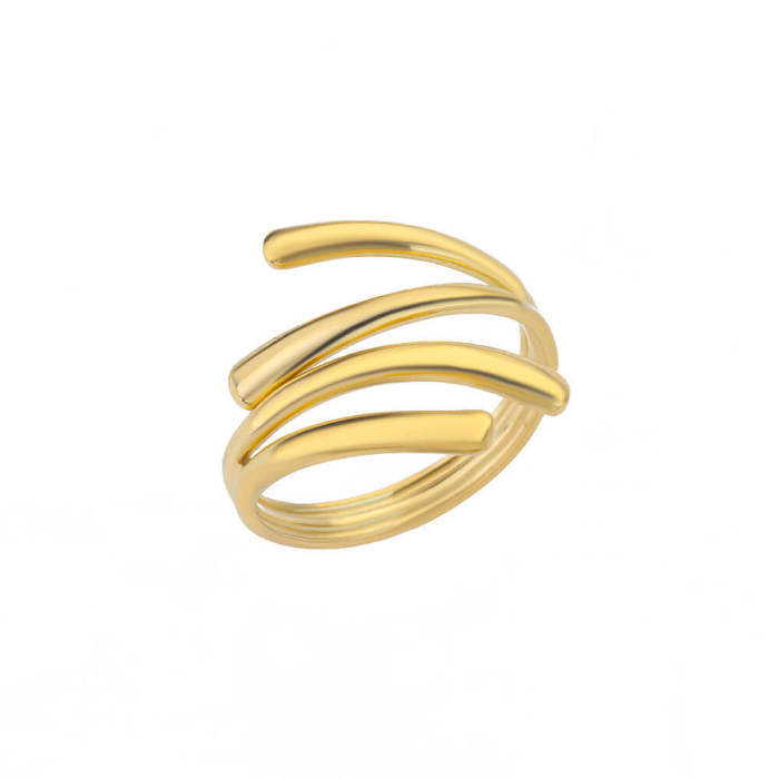 New Style Stainless Steel Hydraulic Geometric Open Ring Wide Version Unisex Ring 18K Gold Plated Ring