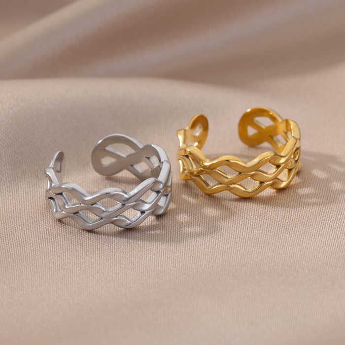 Amazon New Stainless Steel Hydraulic Ring Star Double Layer Ring 18K Gold Unisex Adjustable Open Ring