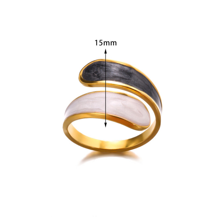 New Style Oil Drop Wave Adjustable Open Ring for Women Fashionable Temperament Stainless Steel Jewelry Wholesale