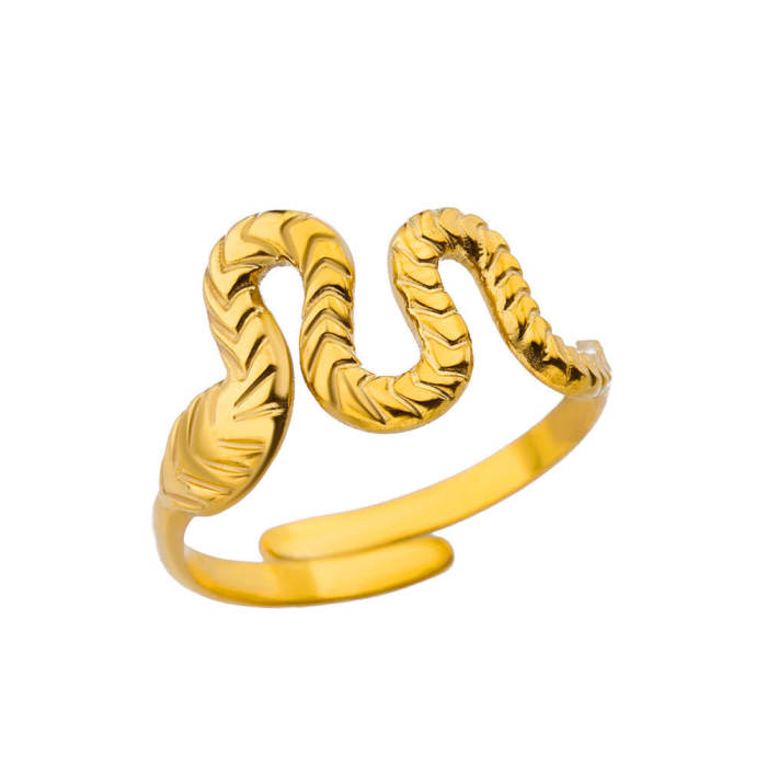 New Snake-Shaped Ring 18K Gold Plated Stainless Steel Hydraulic Four-Leaf Clover Ring Female Evil Eye Ring