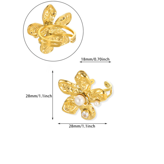 Cross-Border New Stainless Steel Natural Stone Ring Flower Niche Heart-Shaped Ring Titanium Steel Hand Jewelry Cross-Border Ring