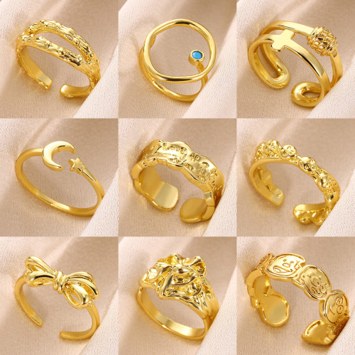 European and American New Style Stainless Steel Ring Cross Open Ring Bowknot Women's Ring Star Moon Ring