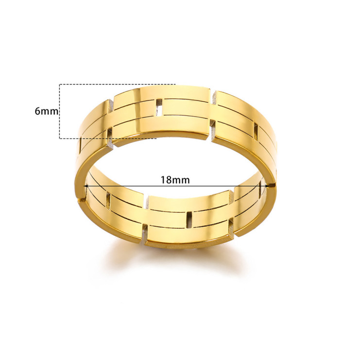 INS Fashion Light Luxury Temperament Ring Jewelry Stainless Steel 18K Plated Hollow Rectangular Geometric Chain Ring,...