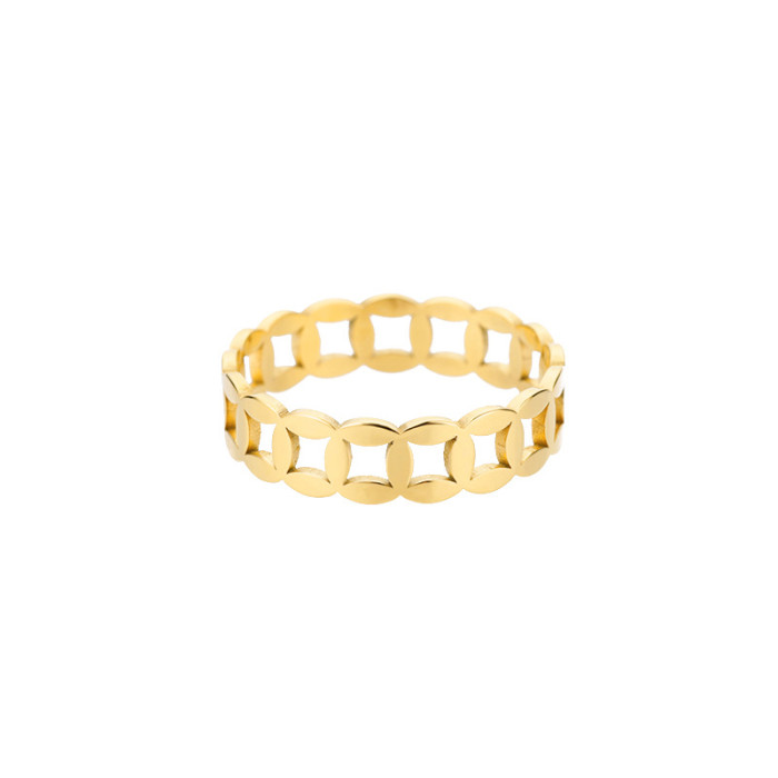 Korean Version Simple 18K Gold Plated Stainless Steel Geometric Ring Unisex Couple Matching Star Hollow Closed Ring