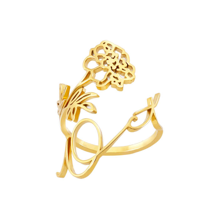 Amazon New December Birthday Flower Name Ring Stainless Steel Jewelry Couple Holiday Gift Wholesale