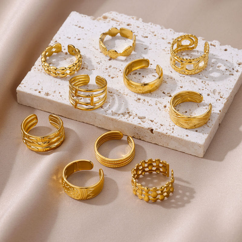 European and American INS Style Fashion Stainless Steel Ring for Women, Vintage Trendy Geometric Open Adjustable Titanium Steel Ring Wholesale