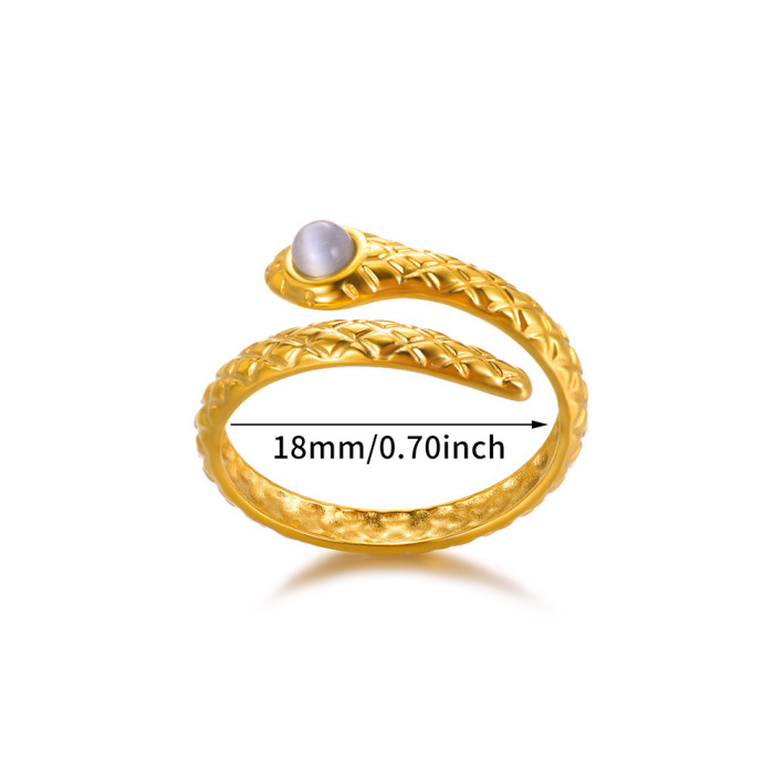 INS Style Ring Double Row Eight-Pointed Star Inlaid Semi-Precious Stone Ring Versatile Stainless Steel Snake-Shaped Ring