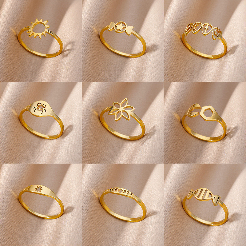 Ins Style New Simple Ring Sun Hollow Ring 18k Gold Plated Stainless Steel Ring Unisex Hip Hop Ring