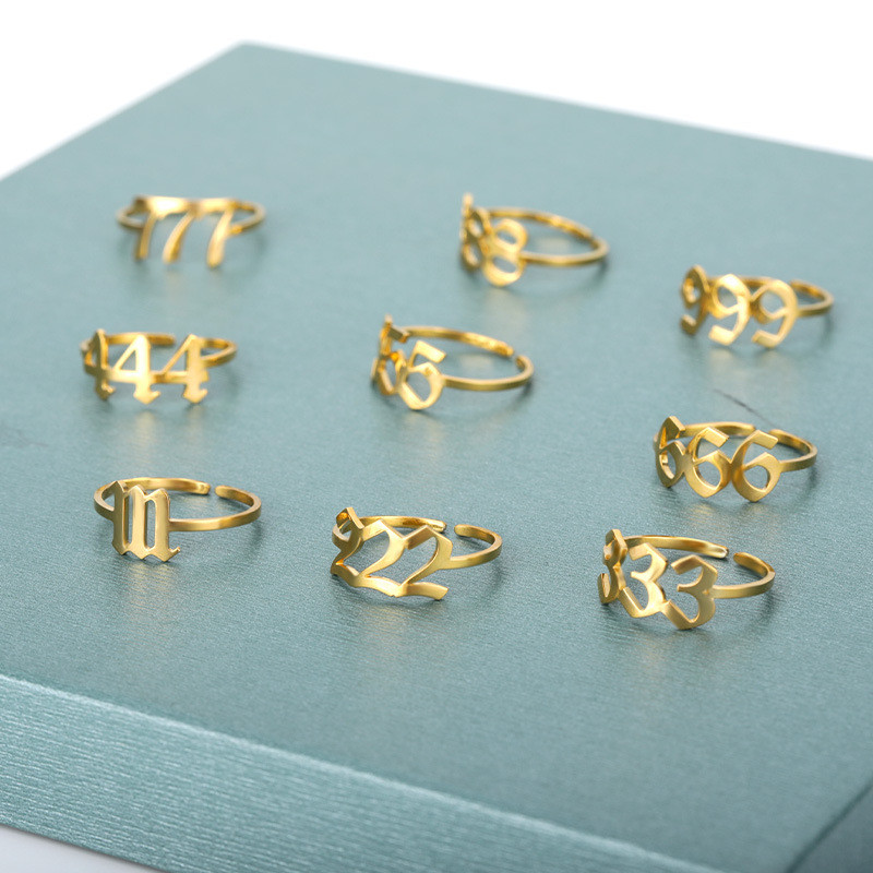 Amazon Angel Number Ring 18k Gold Plated Unisex Stainless Steel Number 111 999 Ring Adjustable Open Ring