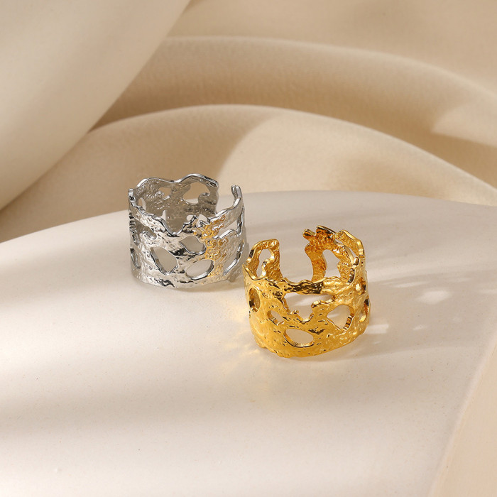 Simple Fashion Personality Geometric Ring for Women Double Layer 18K Gold Plated Stainless Steel Ring Bowknot Petal W...