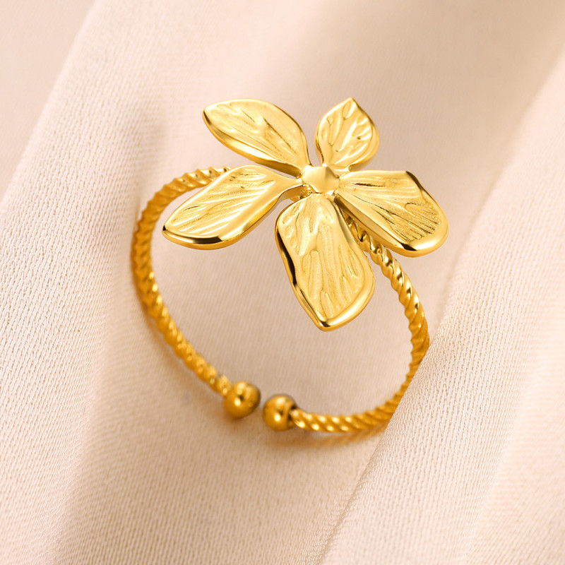 European and American Cross-Border Fashion Personality Niche Flower Design Women's Ring Vintage Simple Stainless Steel New Open Ring