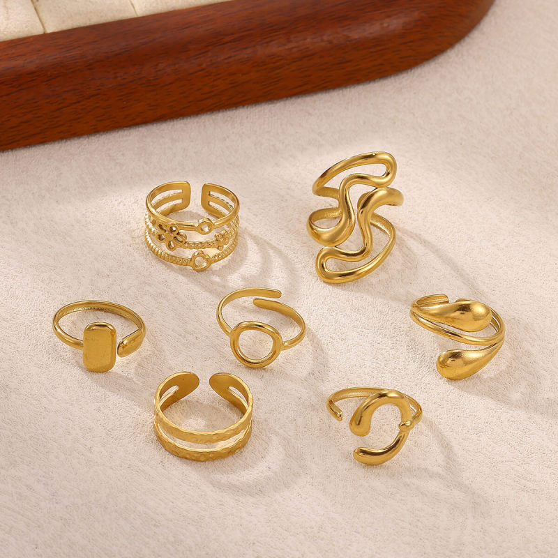 Korean Style Simple New Ring Stainless Steel Gold-Plated Geometric Line Wave Ring Titanium Steel Ring Accessories Wholesale