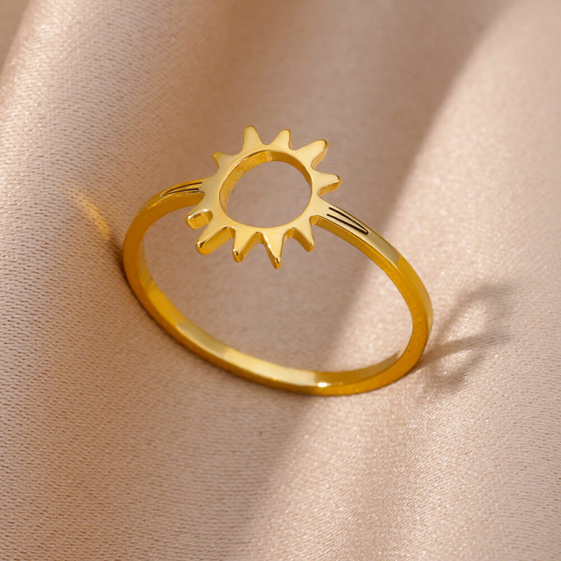 Ins Style New Simple Ring Sun Hollow Ring 18k Gold Plated Stainless Steel Ring Unisex Hip Hop Ring
