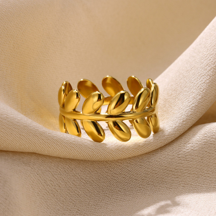 European and American New Simple Geometric Ring Chain Ring Stainless Steel Hydraulic Women's Sun Moon Leaf Ring