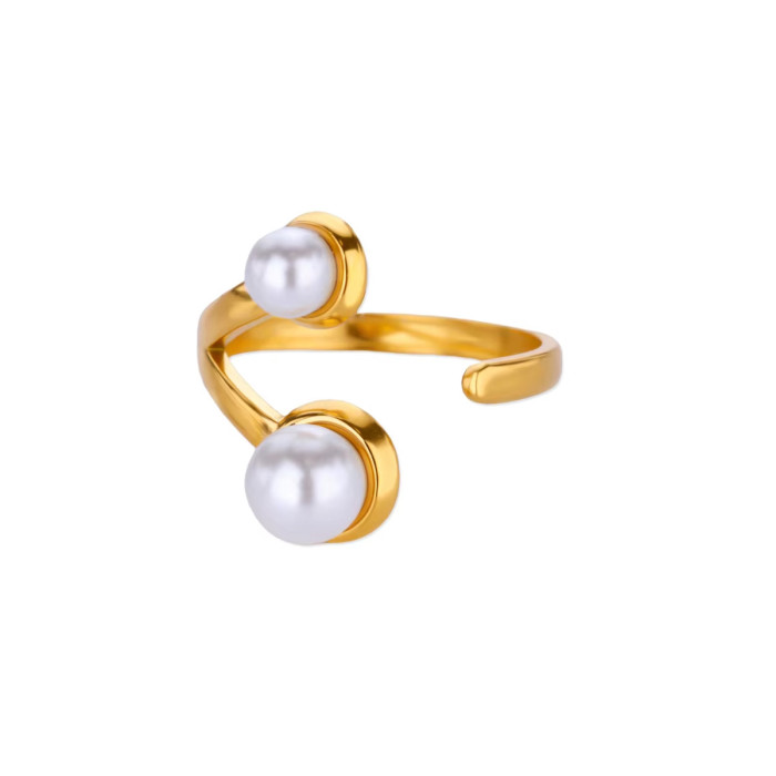 Ins Style New Stainless Steel Imitation Pearl Series Ring for Women, Niche Heart-shaped Ring, Titanium Steel Light Lu...