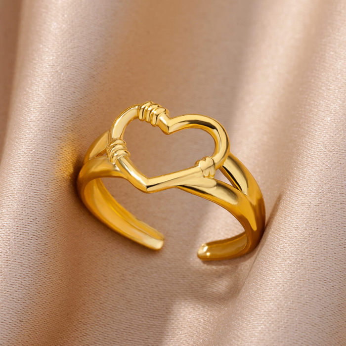 Simple Ring Heart-Shaped Hollow Ring 18K Gold Plated Stainless Steel Geometric Ring Unisex Jewelry Wholesale