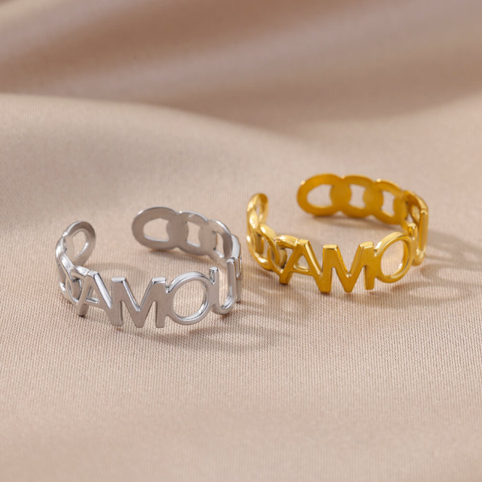 Korean Style Simple Stainless Steel Ring Geometric Open Adjustable Men's Ring 18K Gold Plated Jewelry Ring Dropshipping