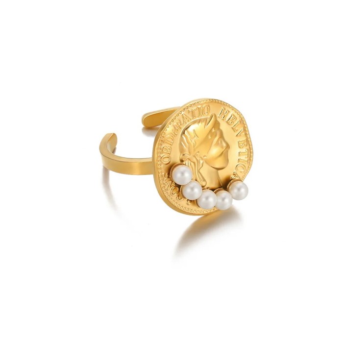 New Style Geometric Round Portrait Ring 18K Gold Stainless Steel Open Ring Wholesale Ring Portrait Ring